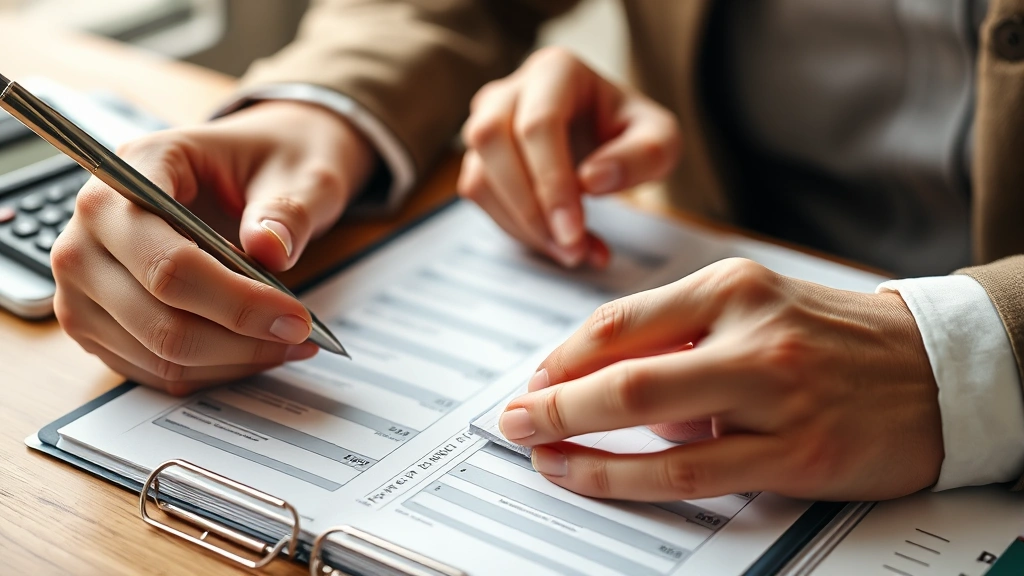 Close-up of hands writing in a financial planner with calculator and pen visible, warm natural lighting, showing someone taking control of their finances